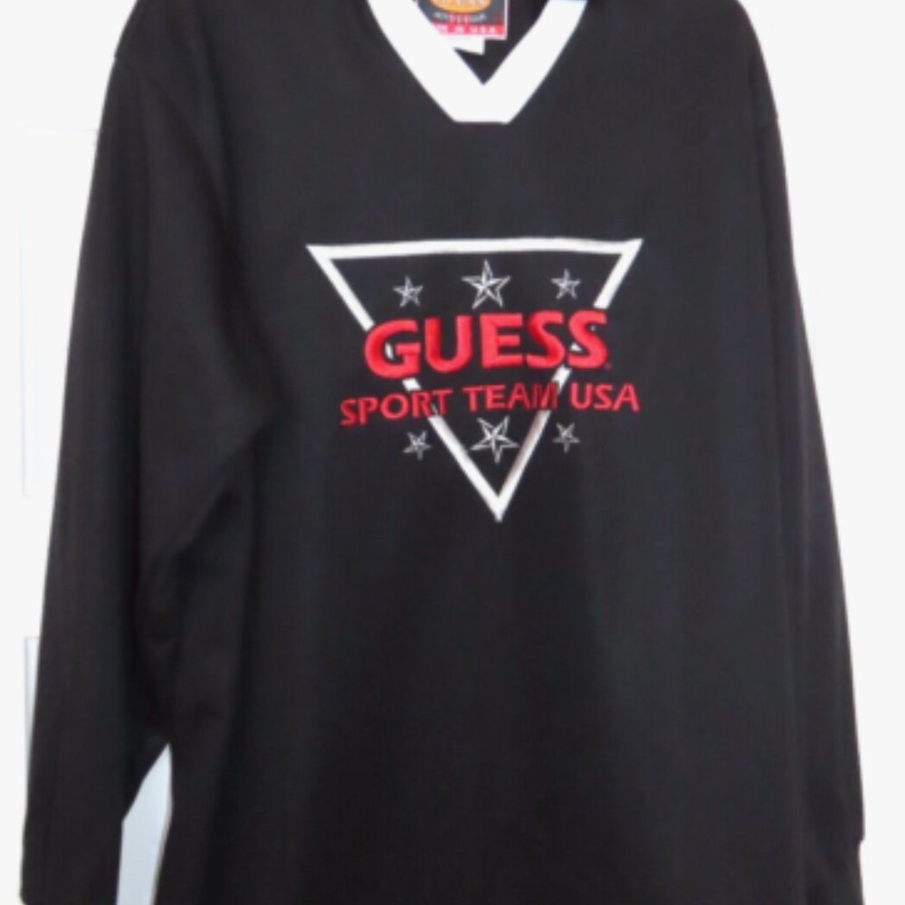 Vintage International Guess Activewear 90s Sport Team USA Jersey Black Rare Sz L